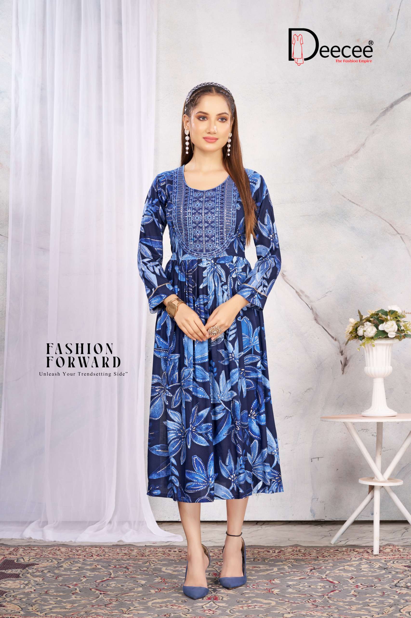 Deecee Naazuk Rayon Printed Long Nyra Cut Kurti