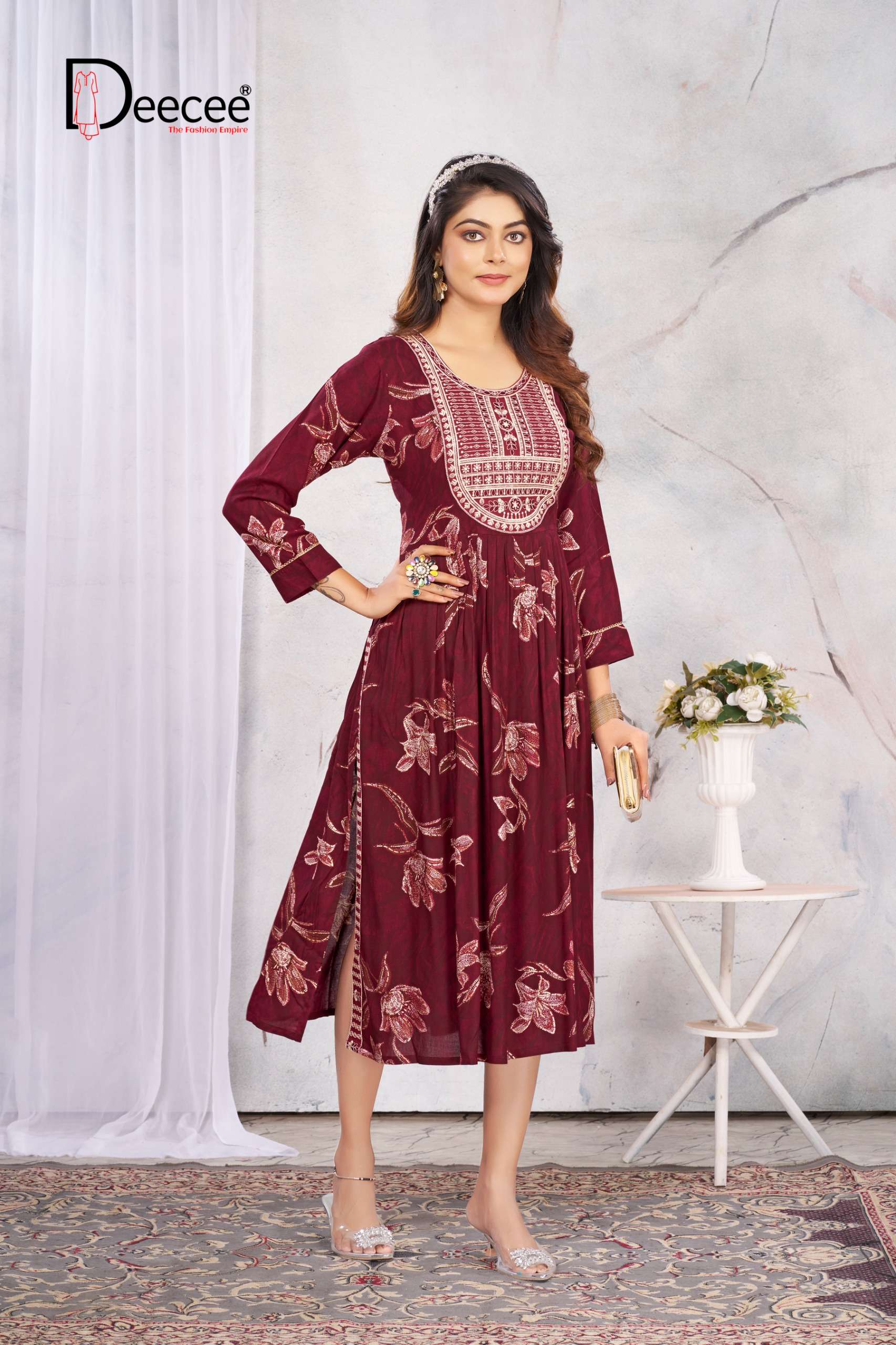 Deecee Naazuk Rayon Printed Long Nyra Cut Kurti