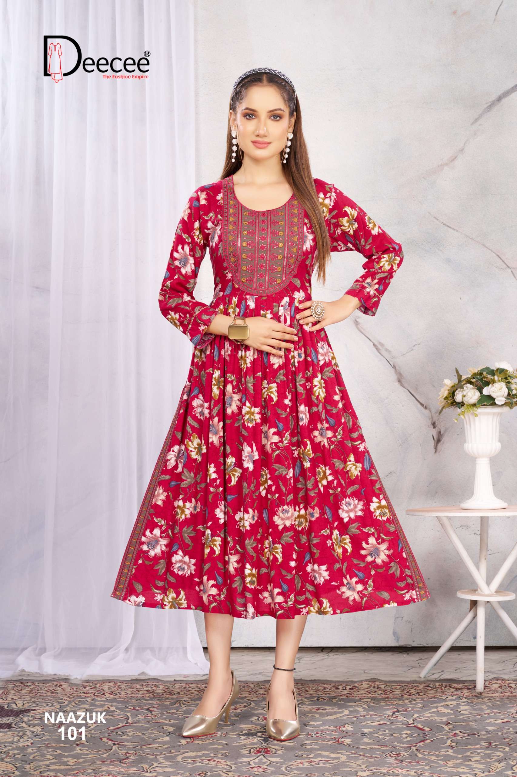 Deecee Naazuk Rayon Printed Long Nyra Cut Kurti