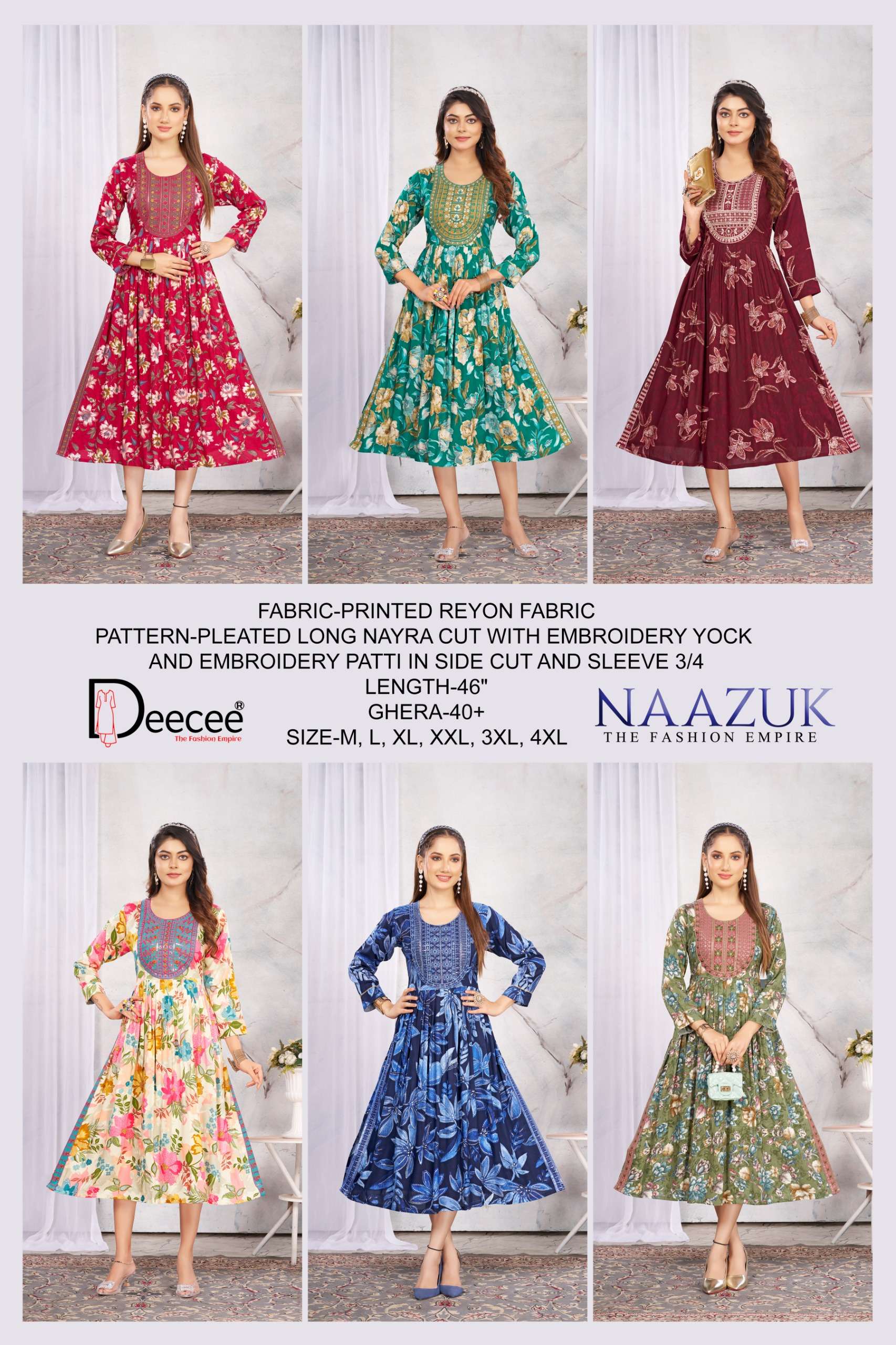 Deecee Naazuk Rayon Printed Long Nyra Cut Kurti