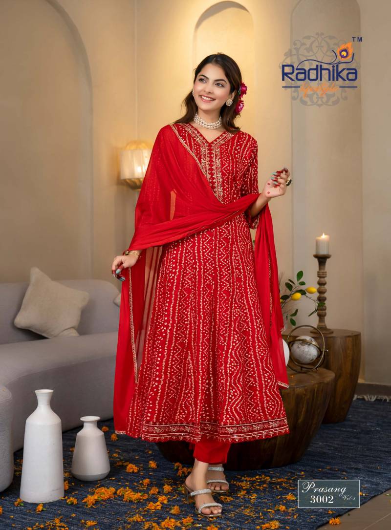 Radhika Prasang Vol 3 Rayon Print Embroidery Kurti Pant And Dupatta