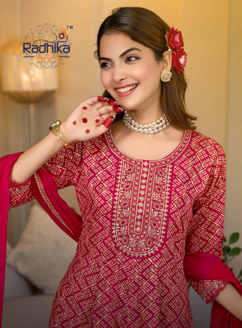 Radhika Prasang Vol 3 Rayon Print Embroidery Kurti Pant And Dupatta
