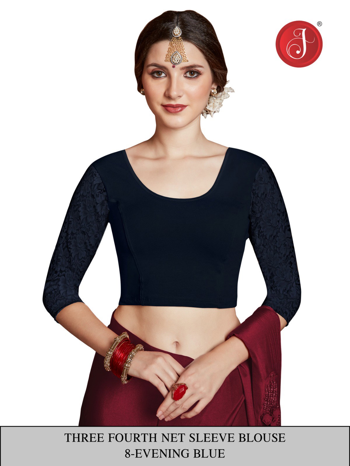 Jelite Three Fourth Net Sleeve Cotton Readymade Blouse