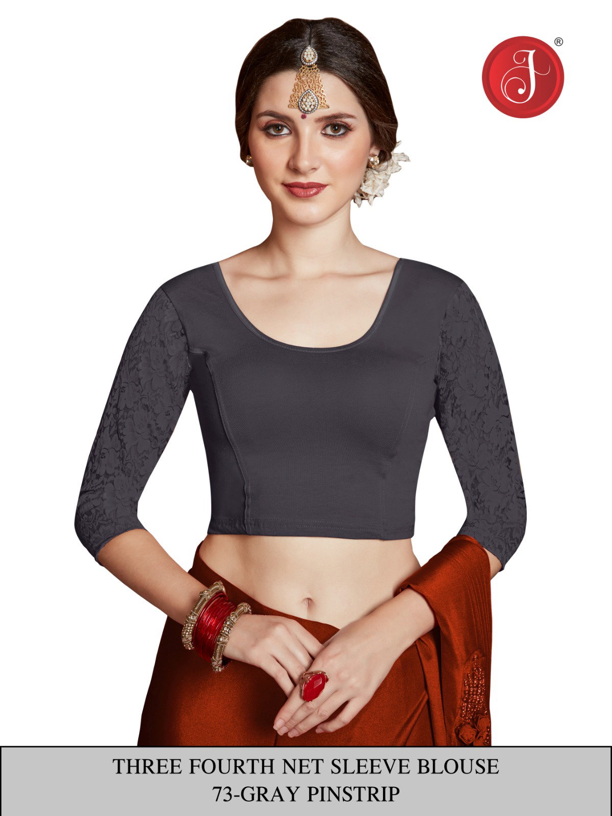 Jelite Three Fourth Net Sleeve Cotton Readymade Blouse