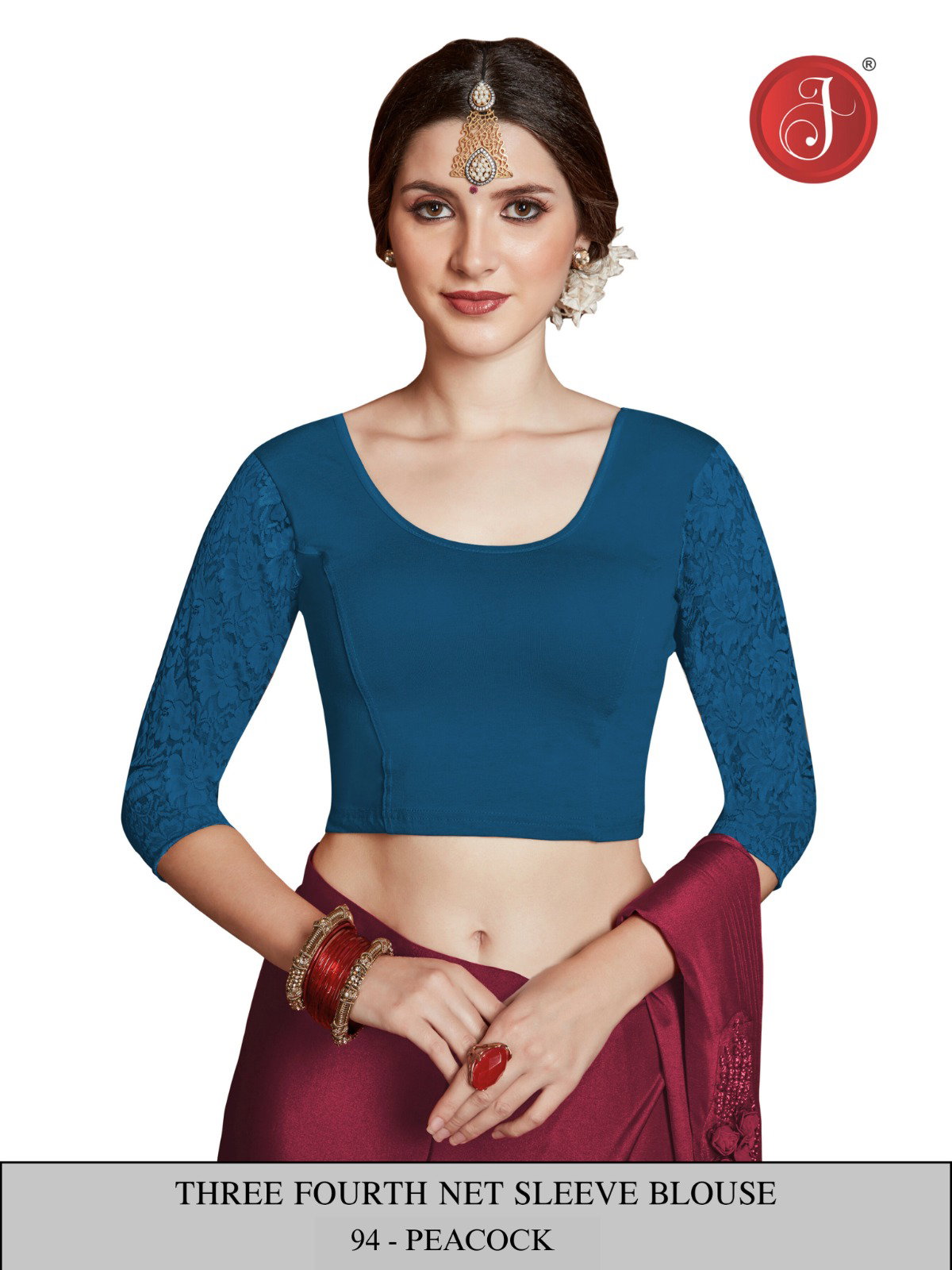 Jelite Three Fourth Net Sleeve Cotton Readymade Blouse