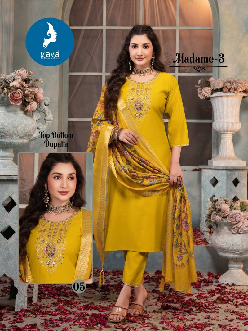 Kaya Madame Vol 3 Roman Silk Kurti Pant And Dupatta Collection