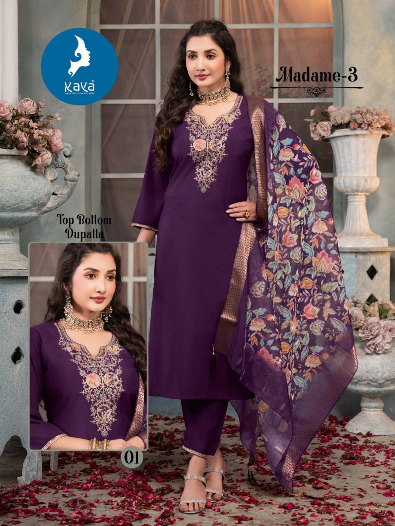 Kaya Madame Vol 3 Roman Silk Kurti Pant And Dupatta Collection