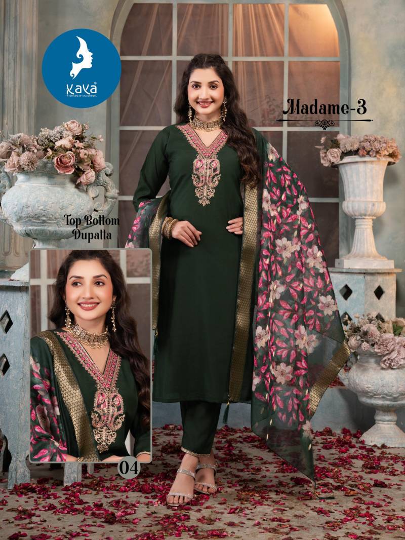 Kaya Madame Vol 3 Roman Silk Kurti Pant And Dupatta Collection