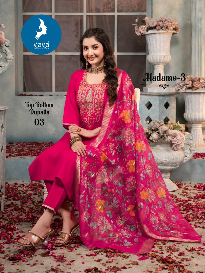 Kaya Madame Vol 3 Roman Silk Kurti Pant And Dupatta Collection