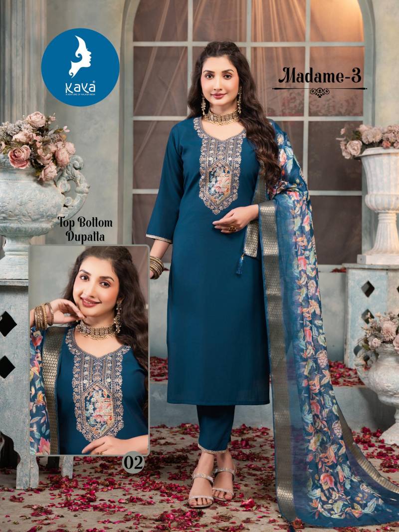 Kaya Madame Vol 3 Roman Silk Kurti Pant And Dupatta Collection