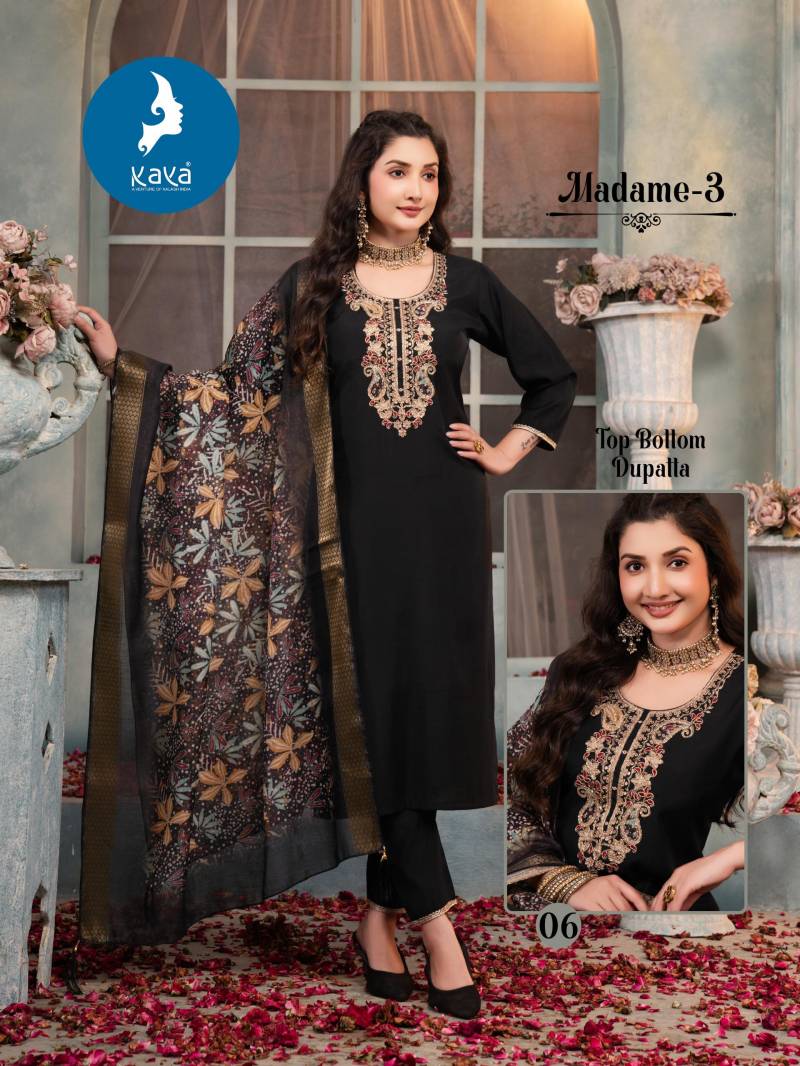 Kaya Madame Vol 3 Roman Silk Kurti Pant And Dupatta Collection