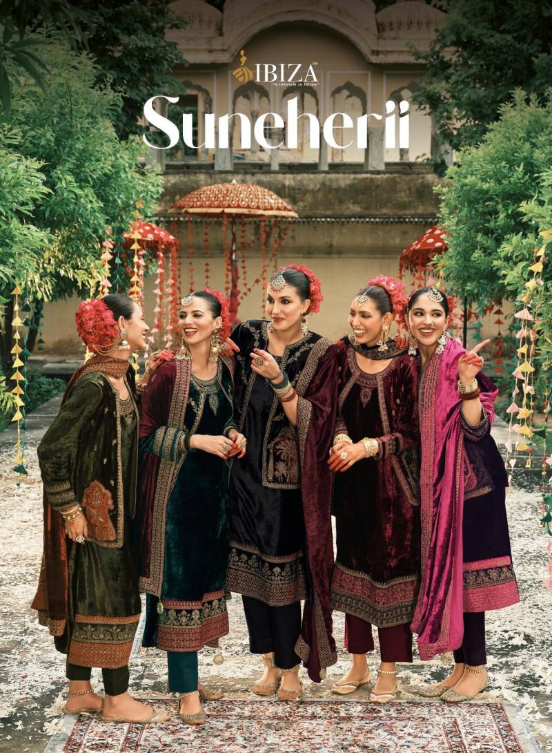 Ibiza Suneherii Viscose Velvet Embroidery Salwar Suit Collection