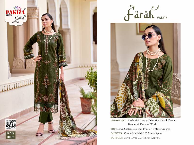 Pakiza Farah Vol 3 Lawn Cotton Embroidery Work Dress Material Collection