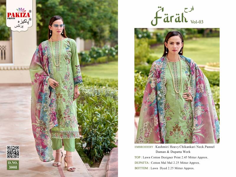 Pakiza Farah Vol 3 Lawn Cotton Embroidery Work Dress Material Collection