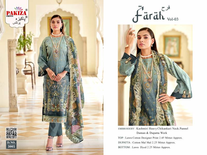 Pakiza Farah Vol 3 Lawn Cotton Embroidery Work Dress Material Collection