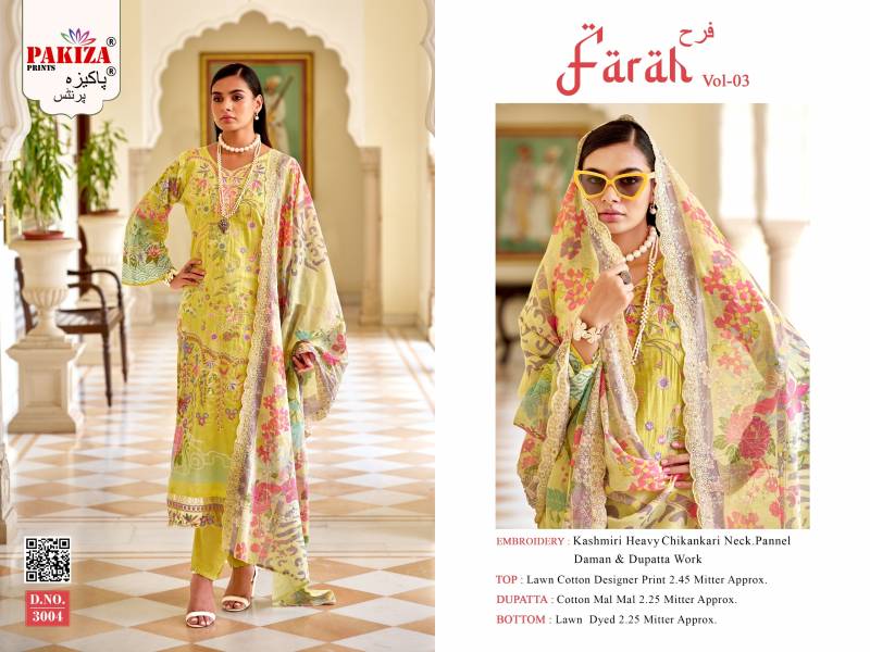 Pakiza Farah Vol 3 Lawn Cotton Embroidery Work Dress Material Collection