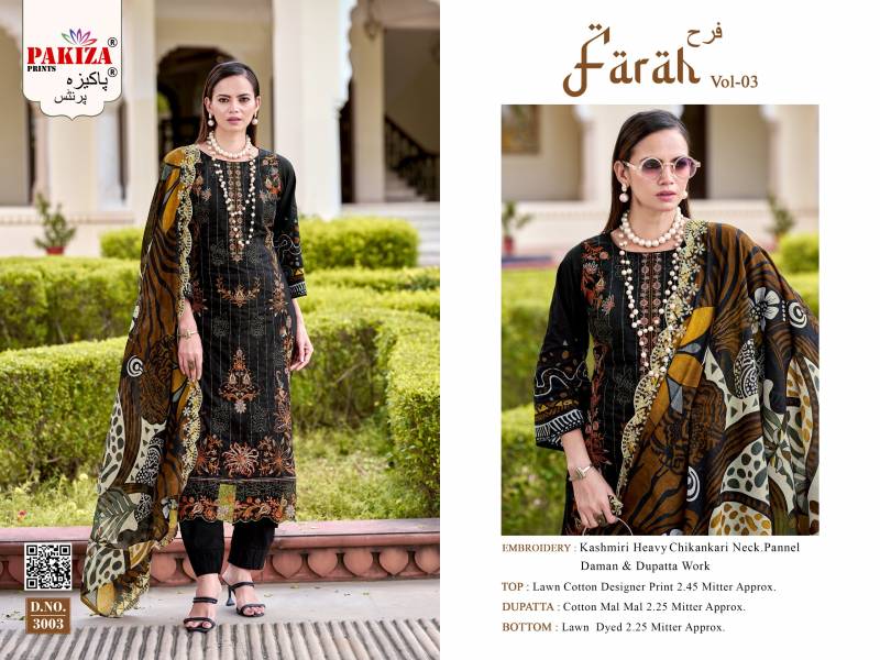 Pakiza Farah Vol 3 Lawn Cotton Embroidery Work Dress Material Collection
