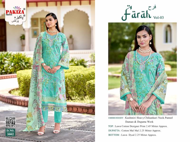 Pakiza Farah Vol 3 Lawn Cotton Embroidery Work Dress Material Collection