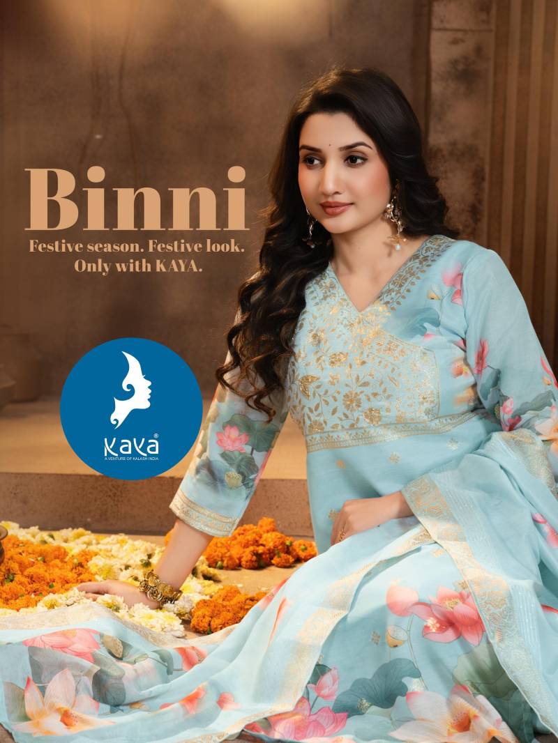 Kaya Binni Chanderi Digital Printed Kurti Pant And Dupatta Collection