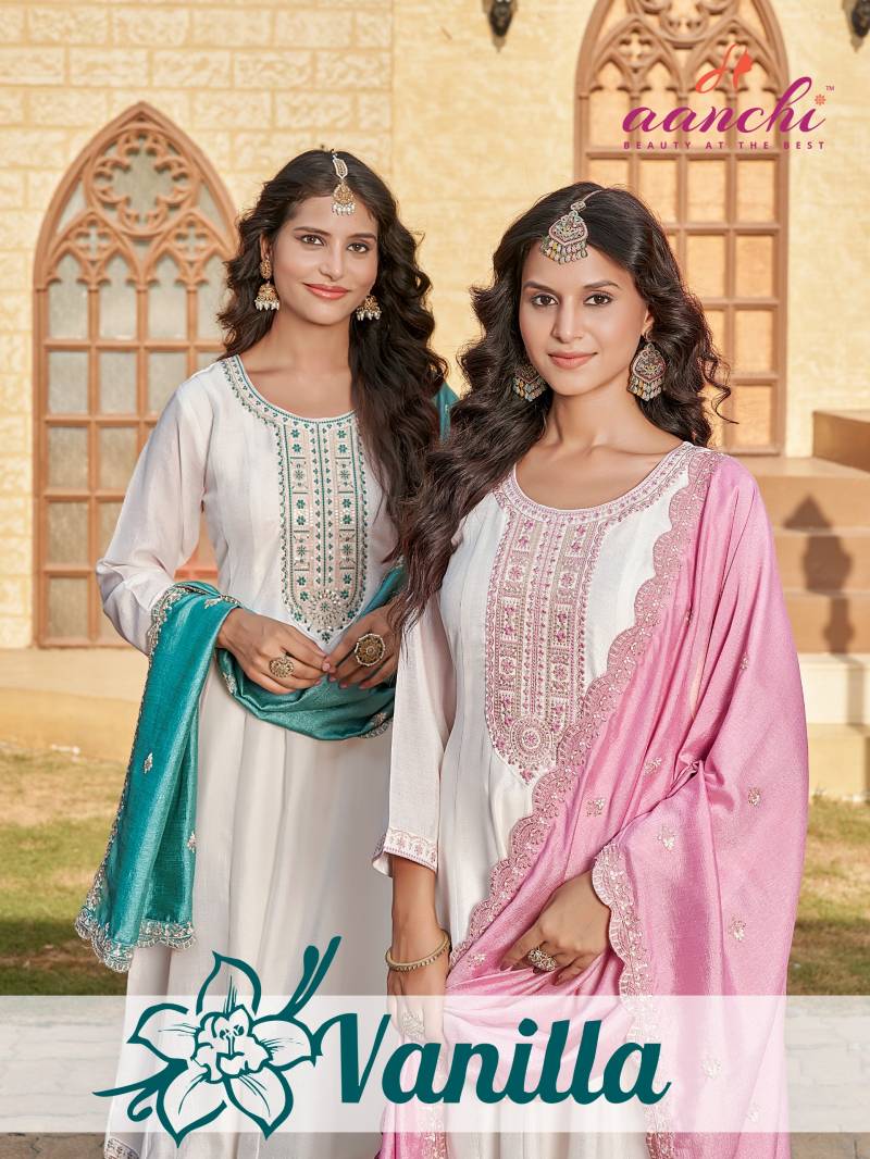 Aanchi Vanilla Vichitra Silk Kurti Bottom And Dupatta Collection
