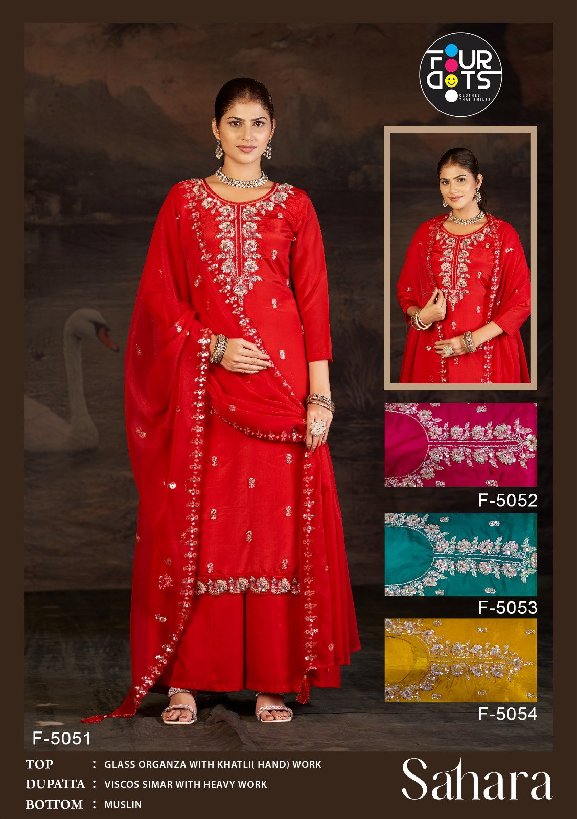 Four Dots Sahara Glass Organza Hand Work Dress Material