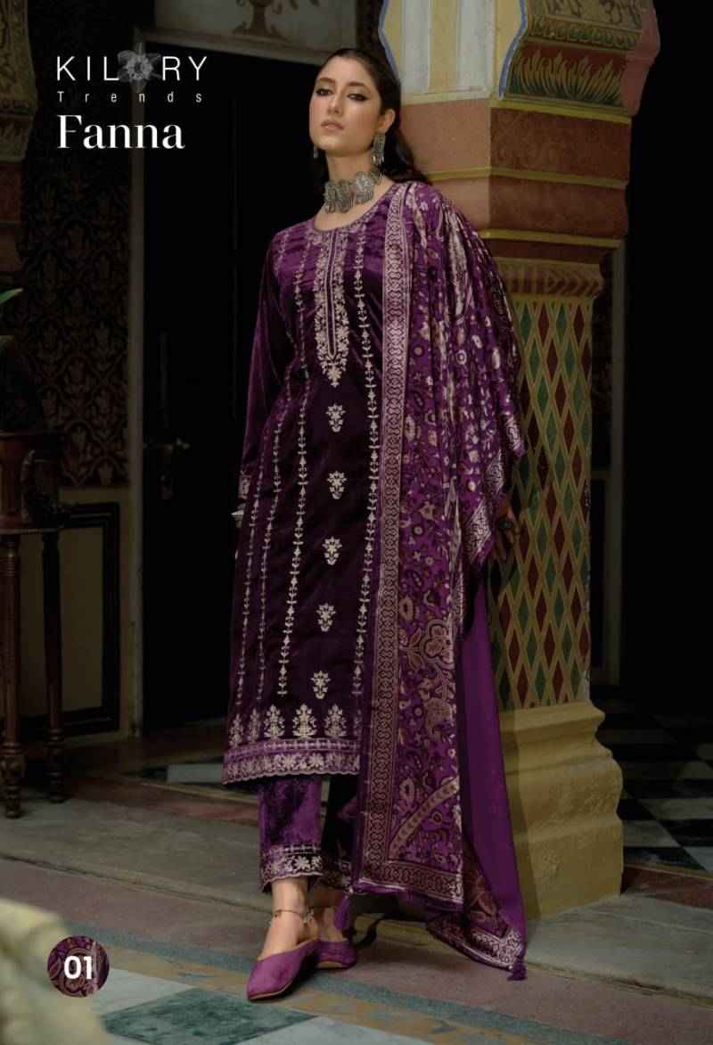 Kilory Fanna Pure Velvet Embroidery Salwar Kameez Collection
