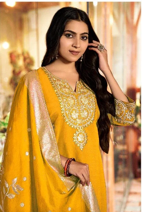 Vitara Deeva Vetican Silk Embroidery Kurti Pant And Dupatta Collection