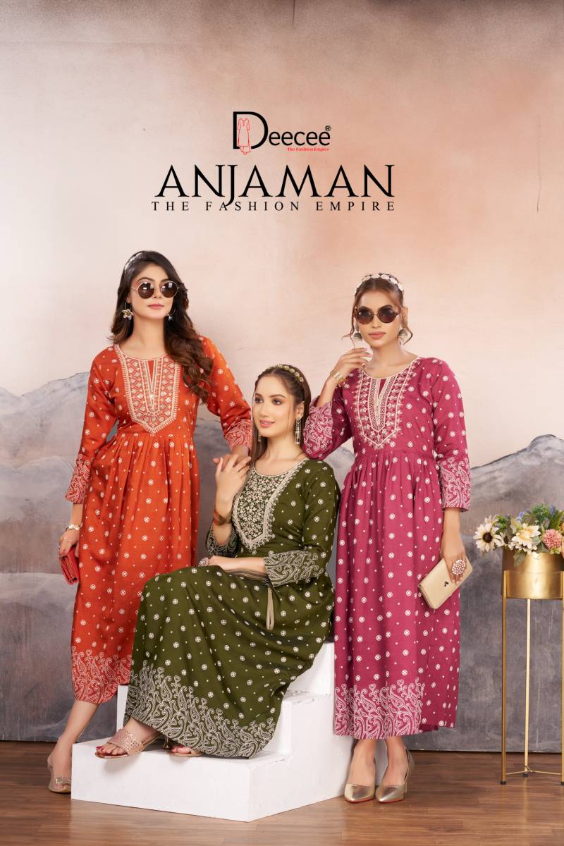 Deecee Anjaman Vartican Printed Embroidered Flared Kurtis
