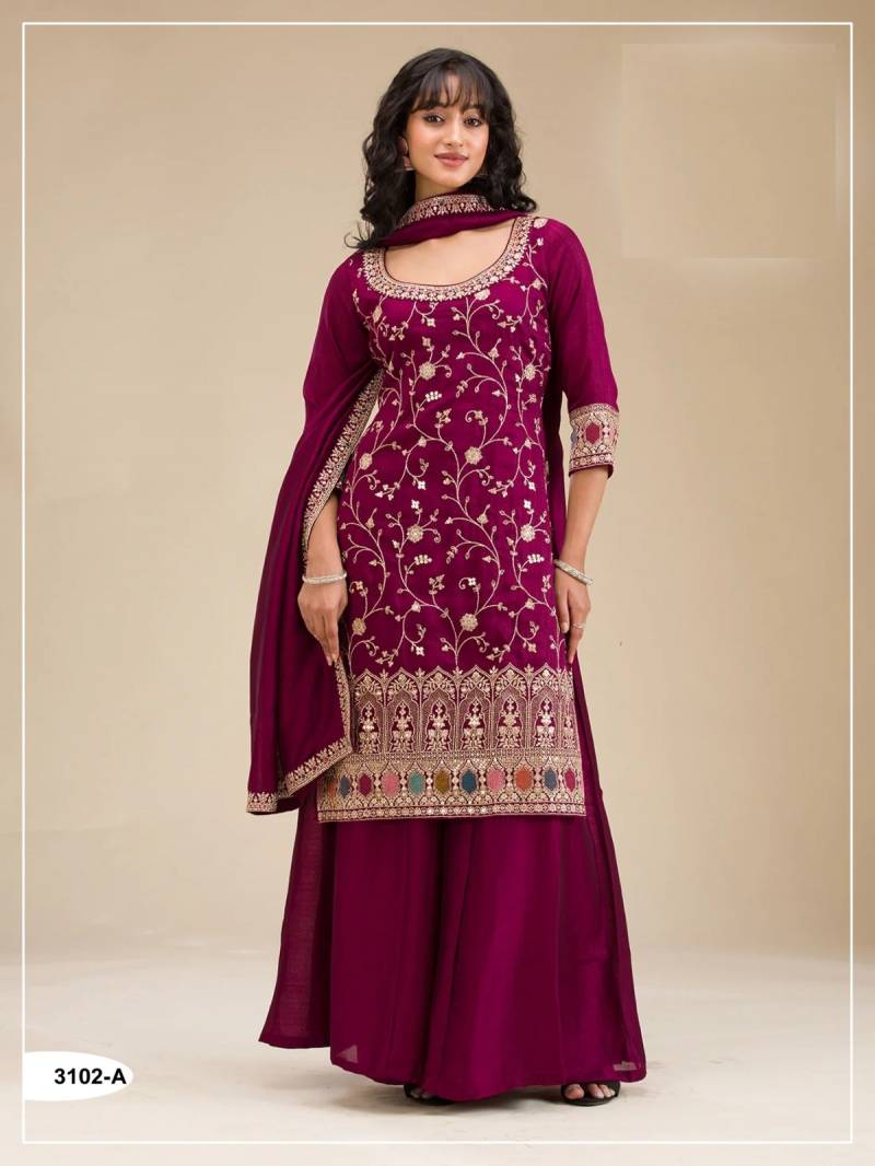 Fancy 3102 A To E Blooming Vichitra Embroidered Sharara Collection