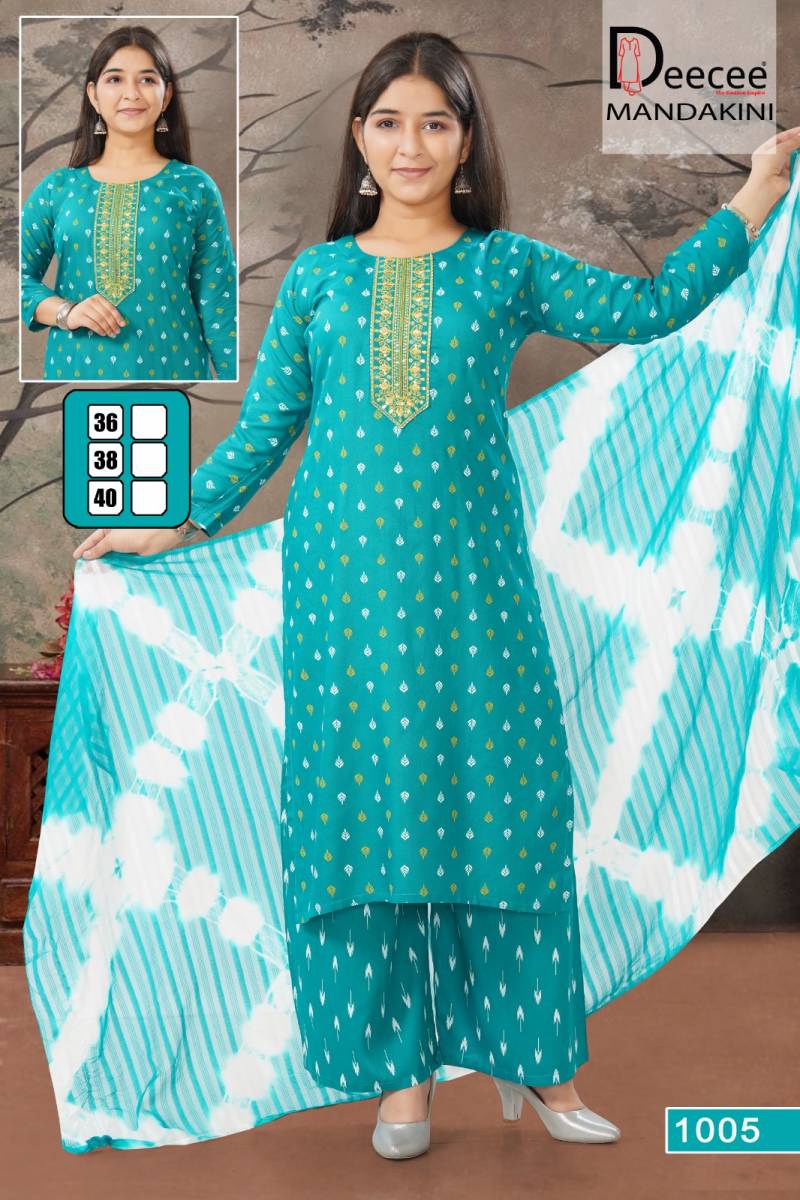 Deecee Mandakini Embroidered Rayon Printed Kurti Set