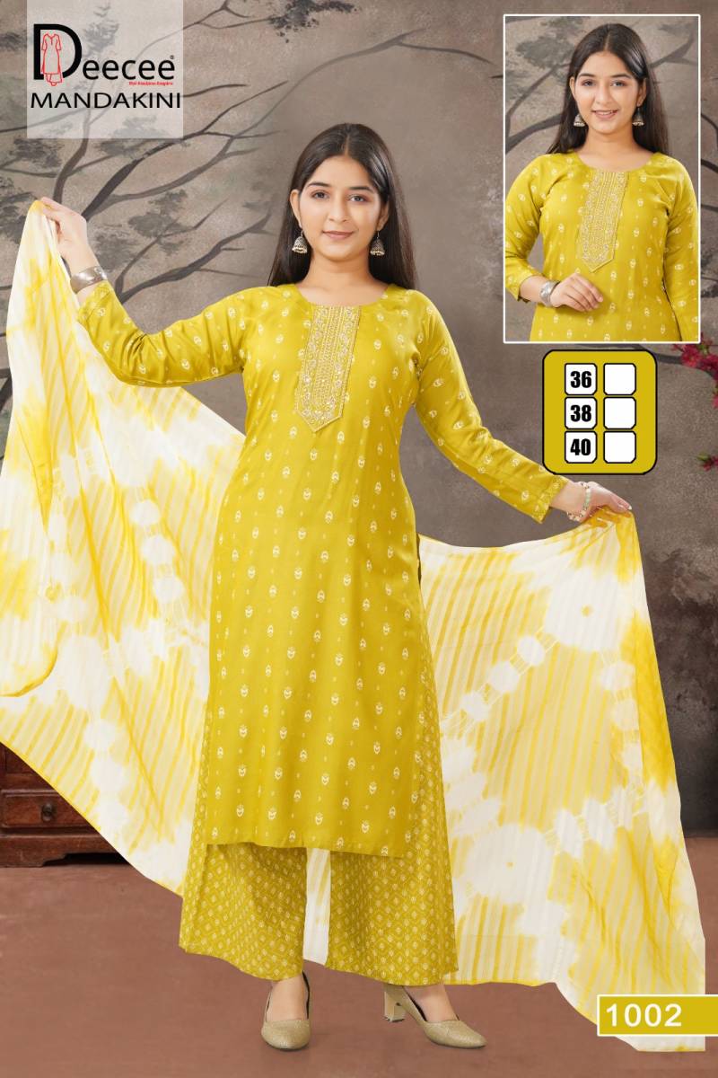 Deecee Mandakini Embroidered Rayon Printed Kurti Set