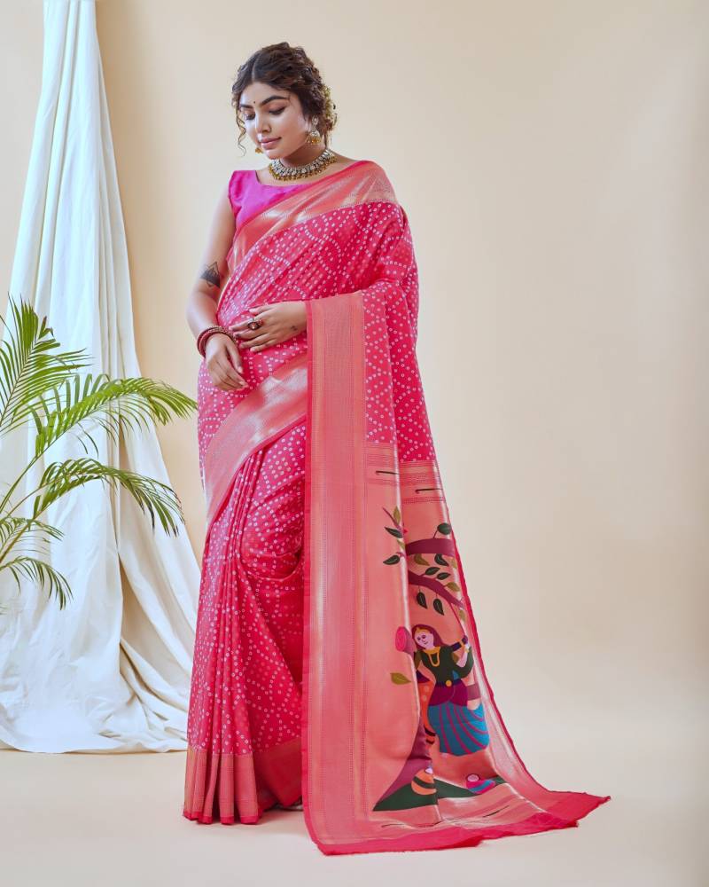 Sctf Bandhej Paithani Pure Bandhani Weaving Saree Collection