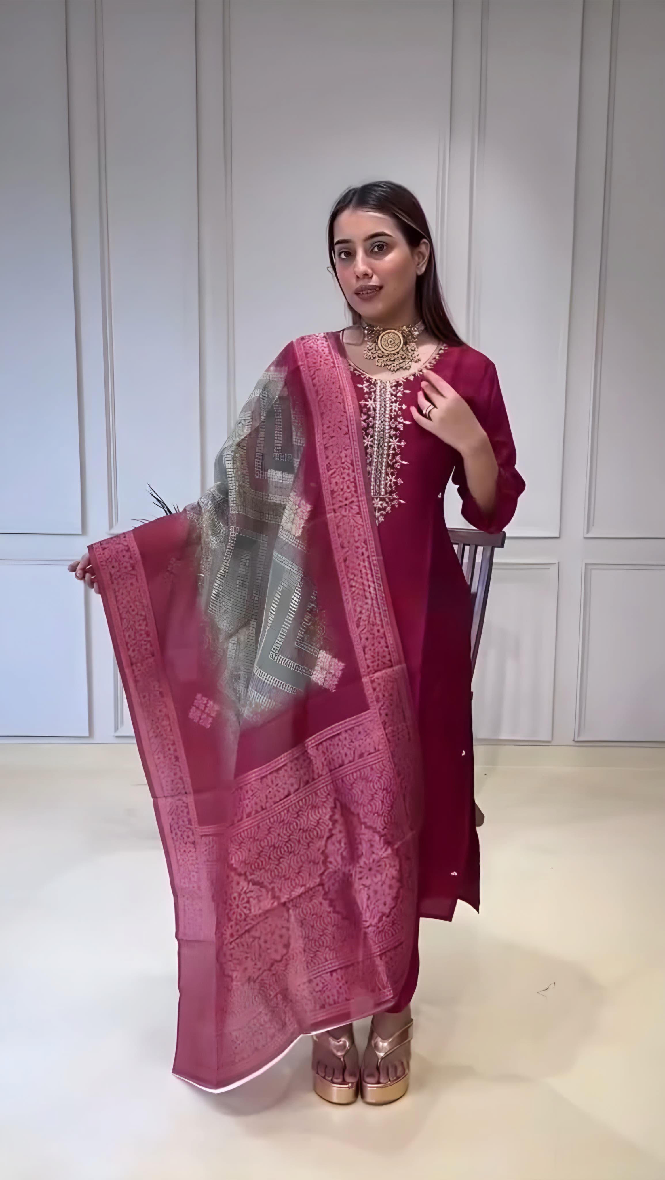 Navya Kurti 134 Party Wear Embroidery Worked Cotton Silk Kurti with Pant and Dupatta Set 