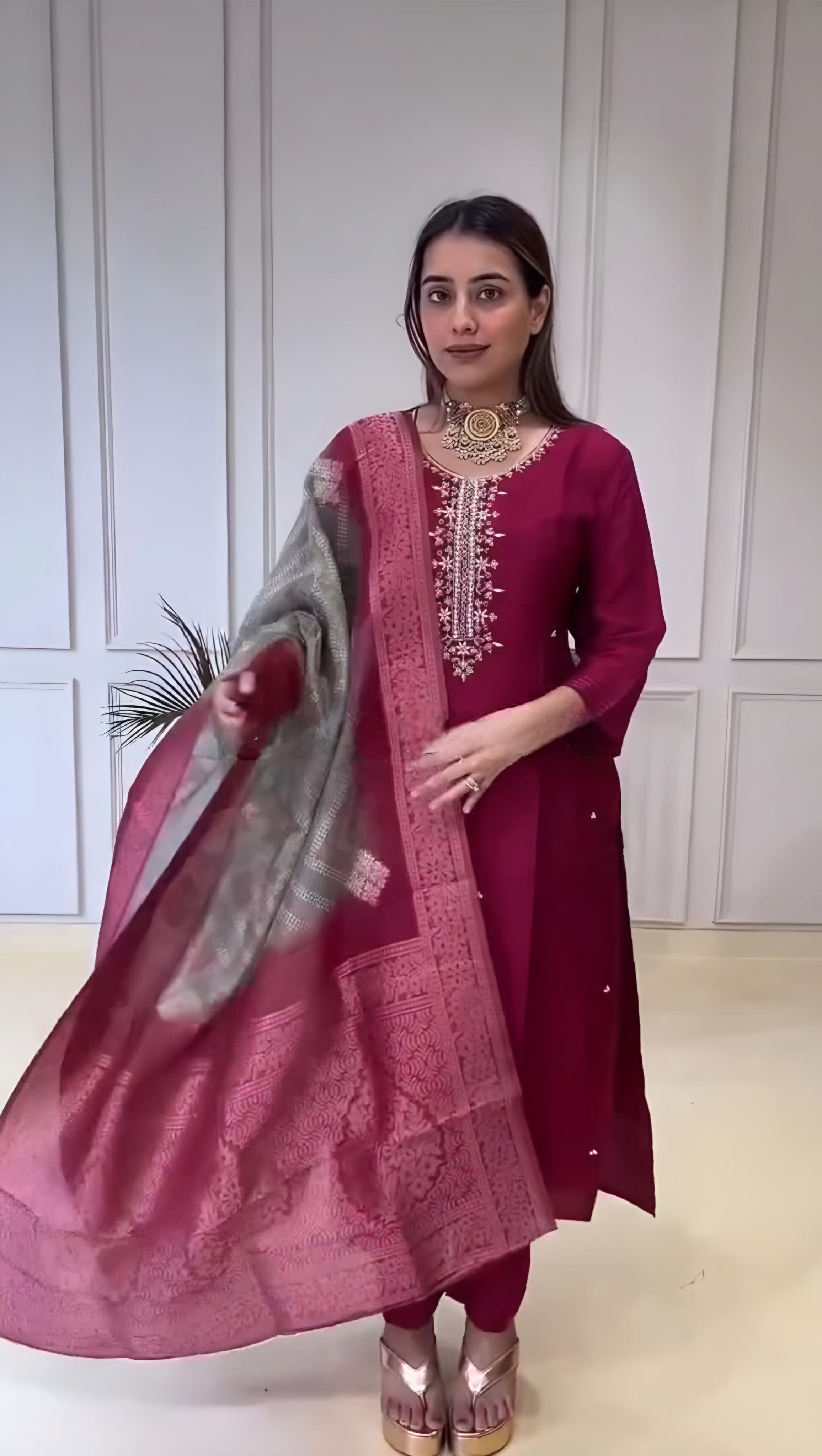 Navya Kurti 134 Party Wear Embroidery Worked Cotton Silk Kurti with Pant and Dupatta Set 
