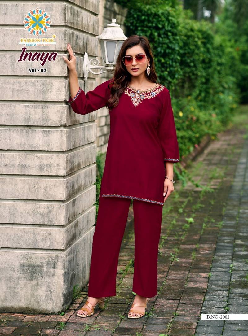 Inaya Vol 2 By Passion Tree Vetican Silk Co Ord Set Casual Wear Collection
