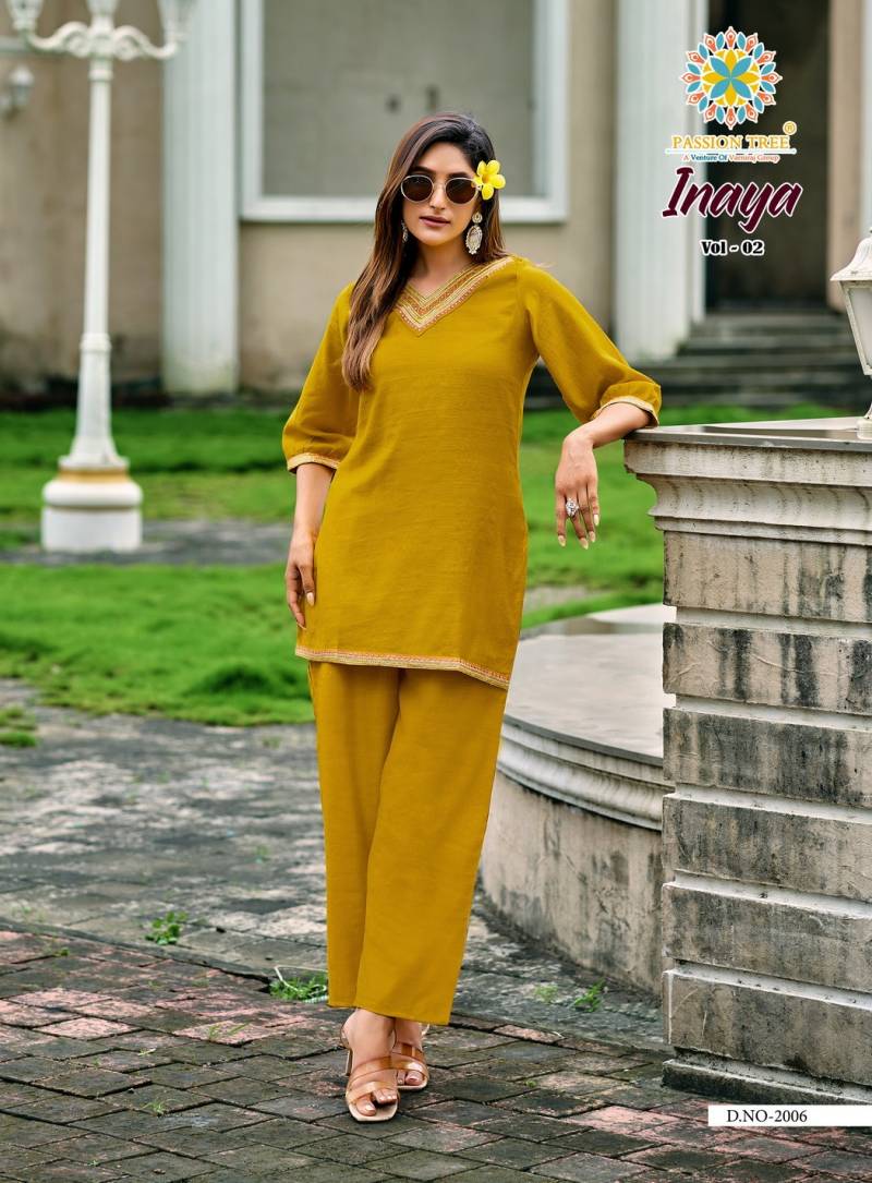 Inaya Vol 2 By Passion Tree Vetican Silk Co Ord Set Casual Wear Collection