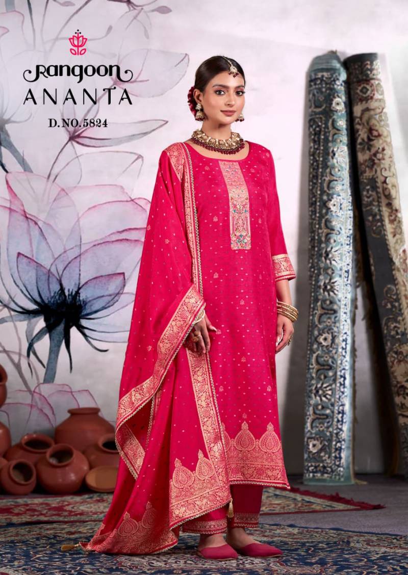 Rangoon Ananta Pure Dola Jacquard Bandhej Butti Kurti Pant Dupatta Collection
