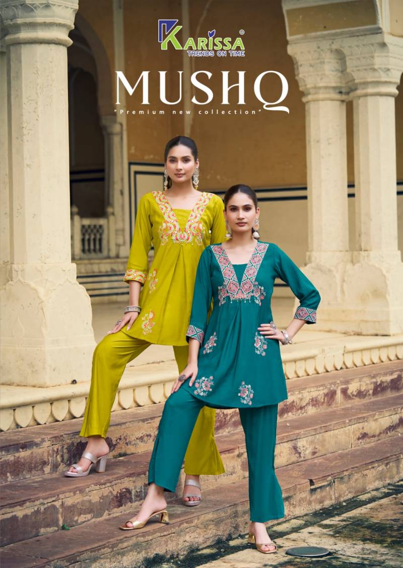 Karissa Mushq Viscose Roman Co Ord Set Party Wear Collection