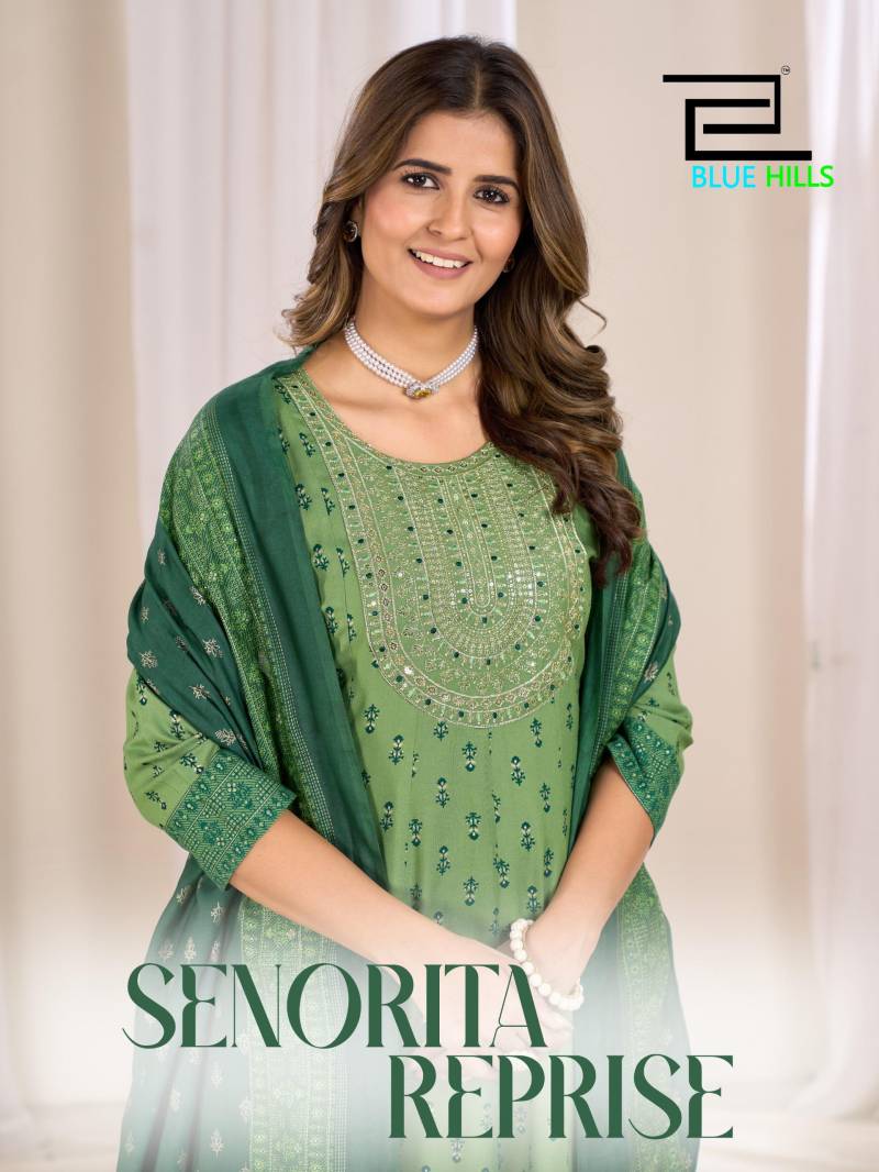 Blue Hills Senorita Reprise Rayon Printed Anarkali Kurti With Dupatta Collection