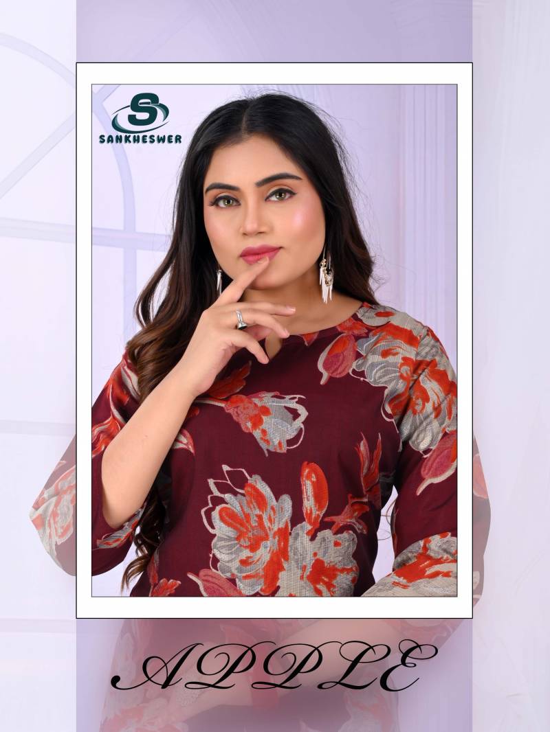 Sankheswer Apple Vol 1 Vertican Foil Print Long Kurti Casual Wear Collection