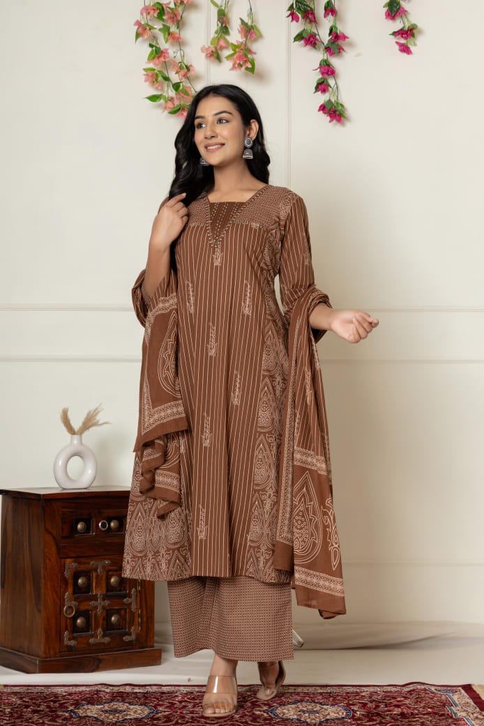Naisha K 309 Cotton Kurti And Plazzo Dupatta Casual Wear Collection