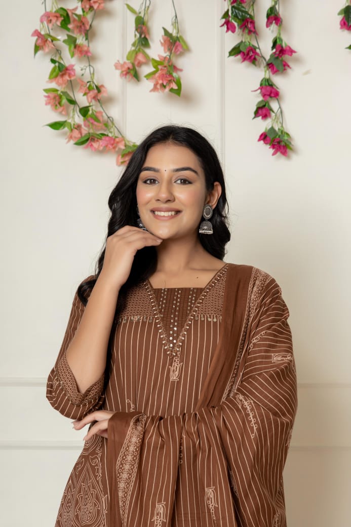 Naisha K 309 Cotton Kurti And Plazzo Dupatta Casual Wear Collection