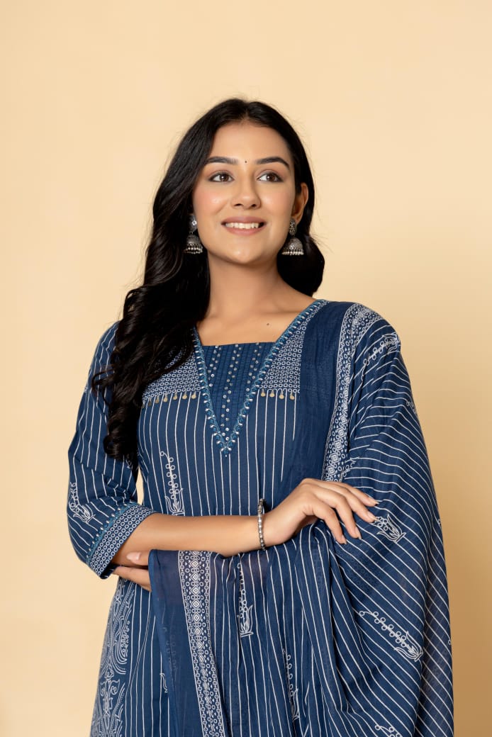 Naisha K 309 Cotton Kurti And Plazzo Dupatta Casual Wear Collection