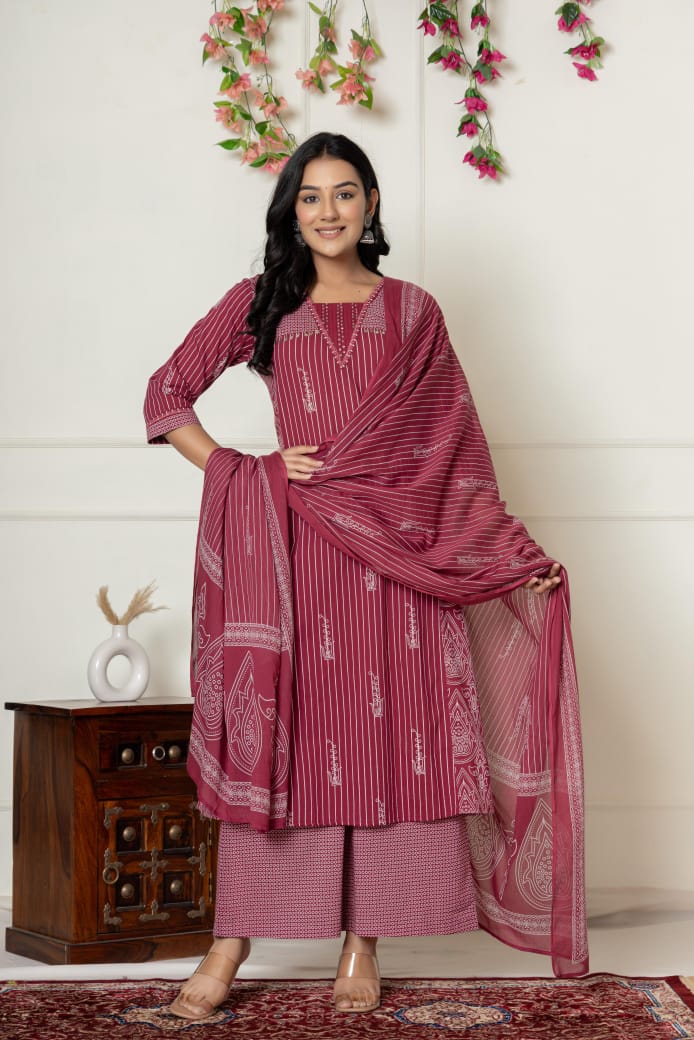 Naisha K 309 Cotton Kurti And Plazzo Dupatta Casual Wear Collection