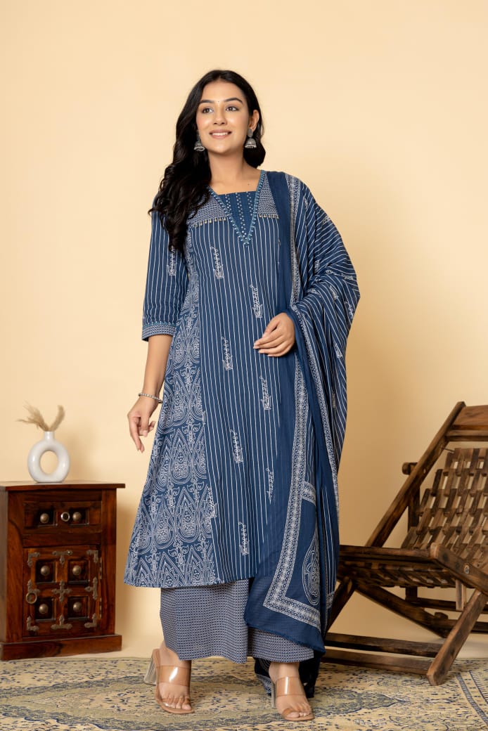 Naisha K 309 Cotton Kurti And Plazzo Dupatta Casual Wear Collection