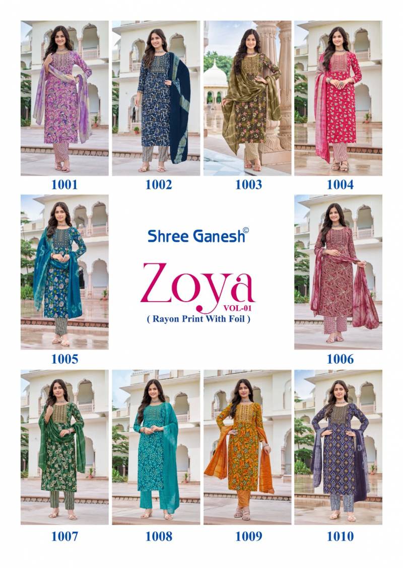 Shree Ganesh Zoya Vol 1 Rayon Printed Kurti With Bottom Dupatta Collection