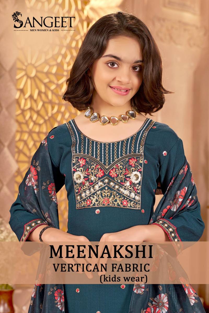 Sangeet Meenakshi Daughter Vertican Embroidery Kurti Pant And Dupatta
