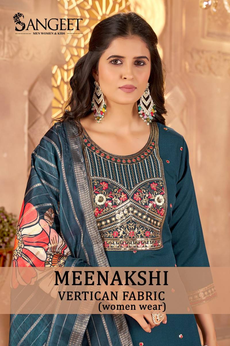 Sangeet Meenakshi Mom Vertican Embroidery Kurti Pant And Dupatta