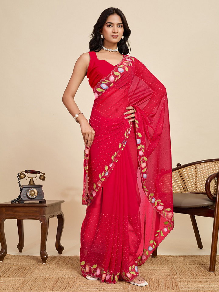 Maahi 197 Party Wear Amazing Georgette Soft Silk Saree with Lace Border 