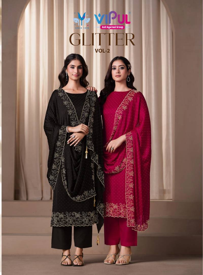 Vipul Glitter Vol 2 Satin Chiffon Desogner Salwar Suit Collection